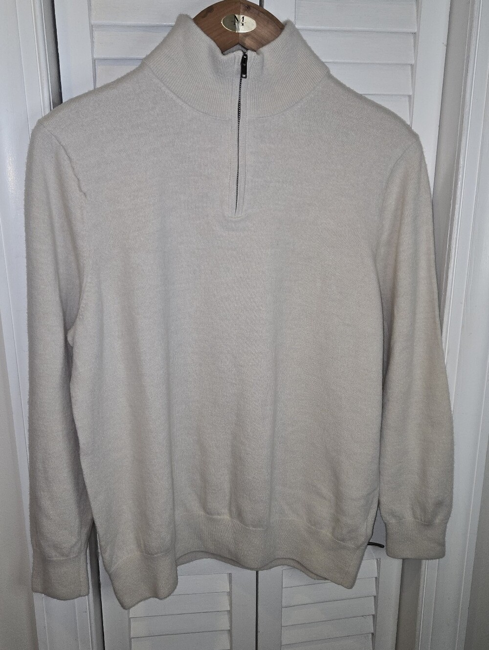 Christian Lacroix Oatmeal Beige 100% Merino Wool 1/4 Zip Knit Sweater Size XL